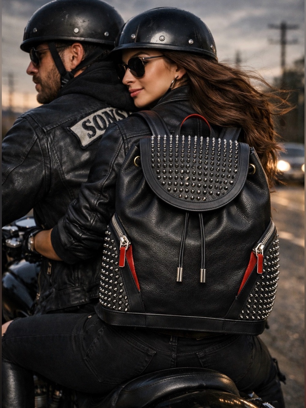 CHRISTIAN LOUBOUTIN Original Spiked Calfskin Leather Sporty Punk Rock Backpack